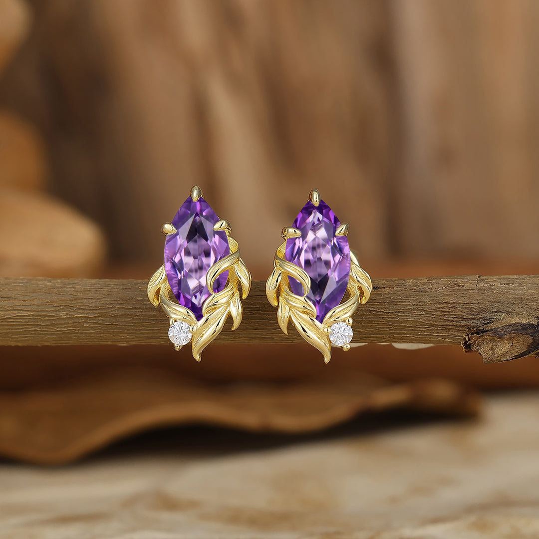 Vintage Marquise Cut Natural  Amethyst Drop Earrings Halo Dangle Earrings May Birthstone Earrings For Her -  Esdomera.com