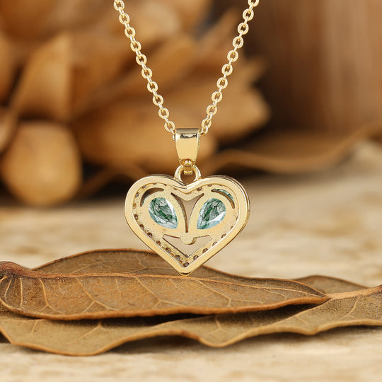 Elegantissimo ciondolo a forma di cuore in agata muschiata con collana regalo per lei Collana da donna in oro massiccio