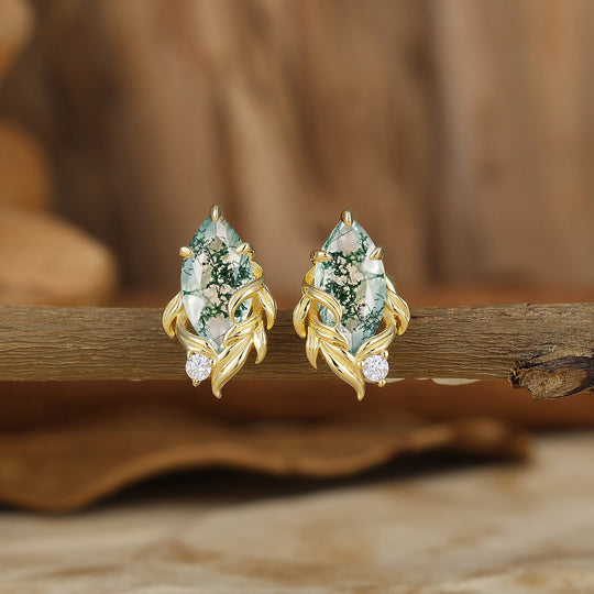 Vintage Marquise Cut Natural Moss Agate Drop Earrings Halo Dangle Earrings May Birthstone Earrings For Her -  Esdomera.com