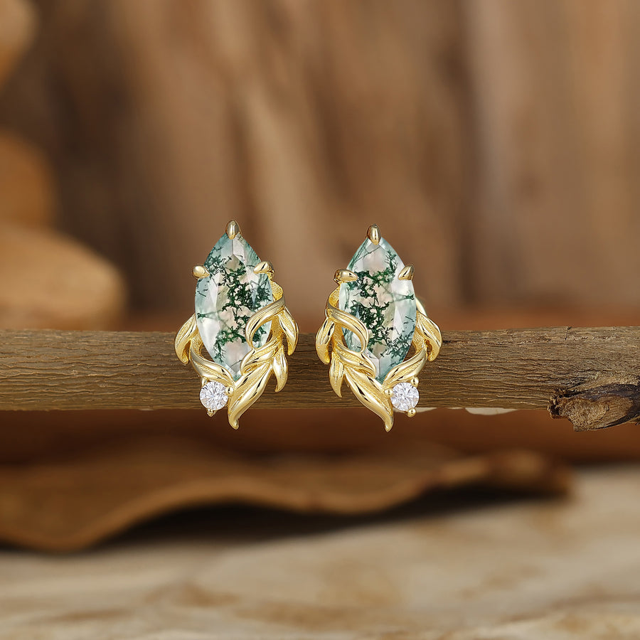Vintage Marquise Cut Natural Moss Agate Drop Earrings Halo Dangle Earrings May Birthstone Earrings For Her -  Esdomera.com