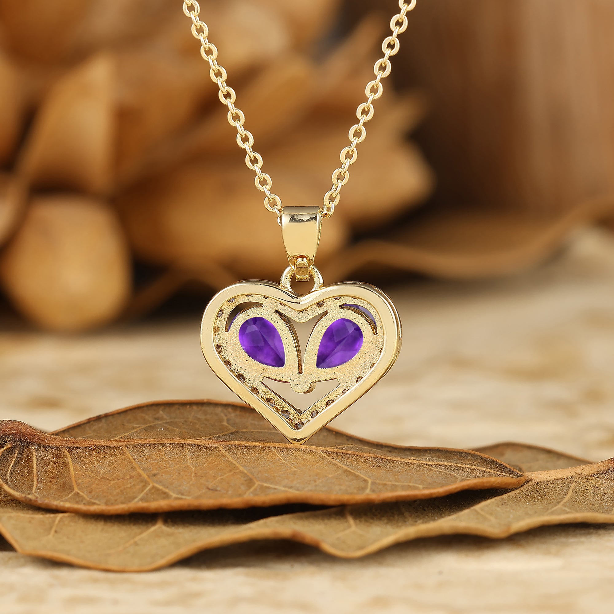 Romantic Heart Natural Amethyst Pendant Necklace Accents Pendant Neckl