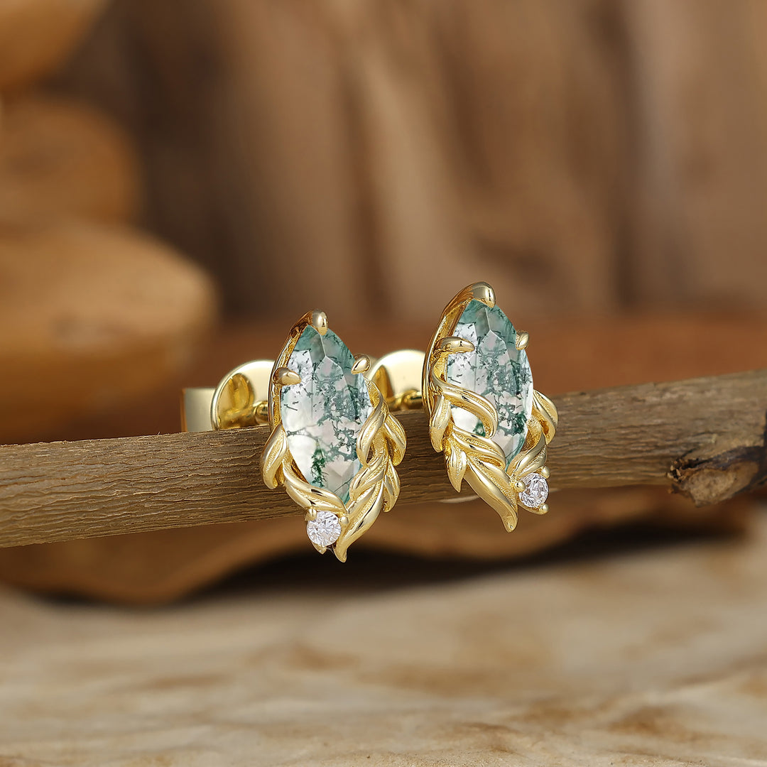 Vintage Marquise Cut Natural Moss Agate Drop Earrings Halo Dangle Earrings May Birthstone Earrings For Her -  Esdomera.com