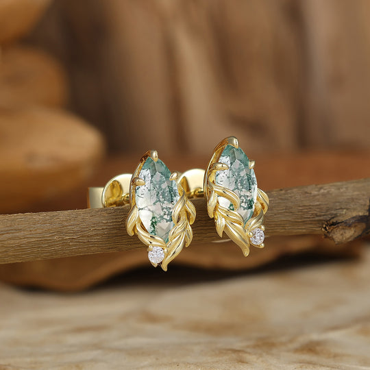 Vintage Marquise Cut Natural Moss Agate Drop Earrings Halo Dangle Earrings May Birthstone Earrings For Her -  Esdomera.com