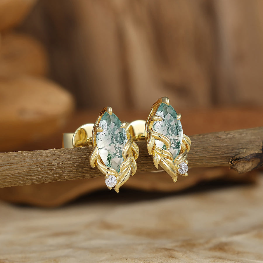 Vintage Marquise Cut Natural Moss Agate Drop Earrings Halo Dangle Earrings May Birthstone Earrings For Her -  Esdomera.com