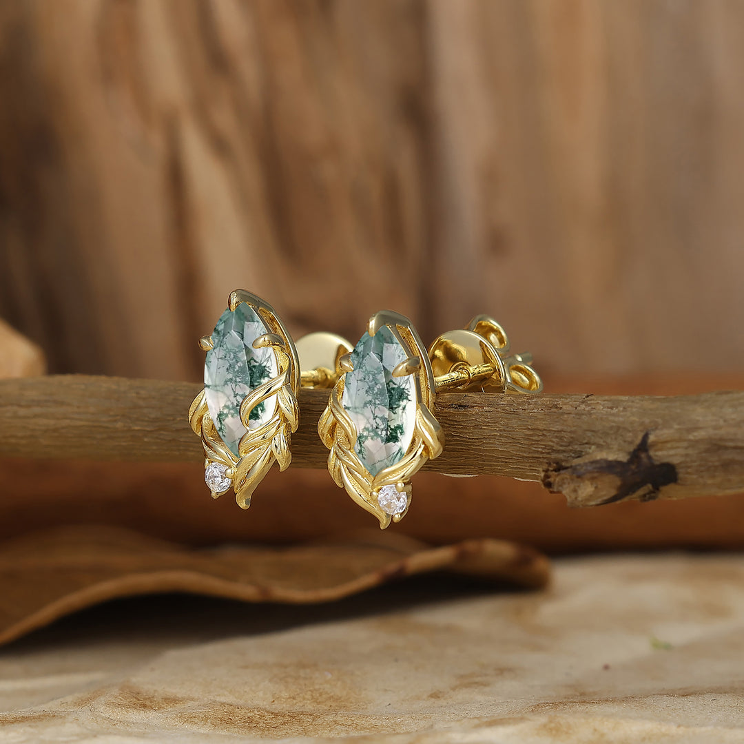 Vintage Marquise Cut Natural Moss Agate Drop Earrings Halo Dangle Earrings May Birthstone Earrings For Her -  Esdomera.com