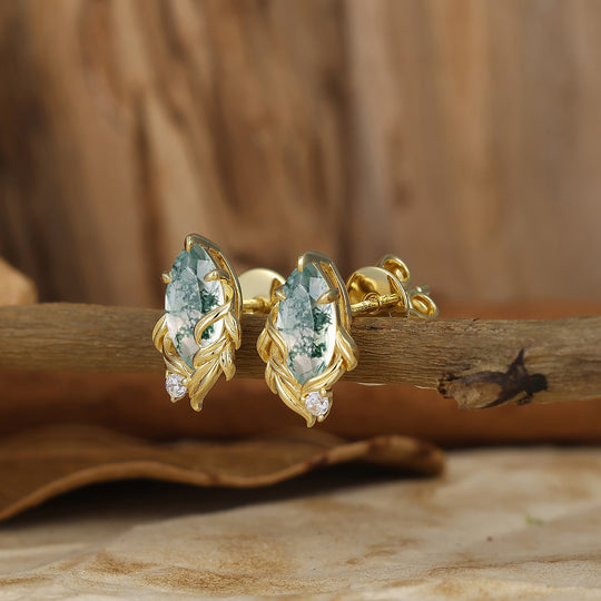 Vintage Marquise Cut Natural Moss Agate Drop Earrings Halo Dangle Earrings May Birthstone Earrings For Her -  Esdomera.com