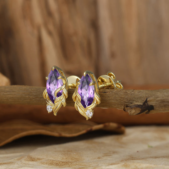 Vintage Marquise Cut Natural  Amethyst Drop Earrings Halo Dangle Earrings May Birthstone Earrings For Her -  Esdomera.com