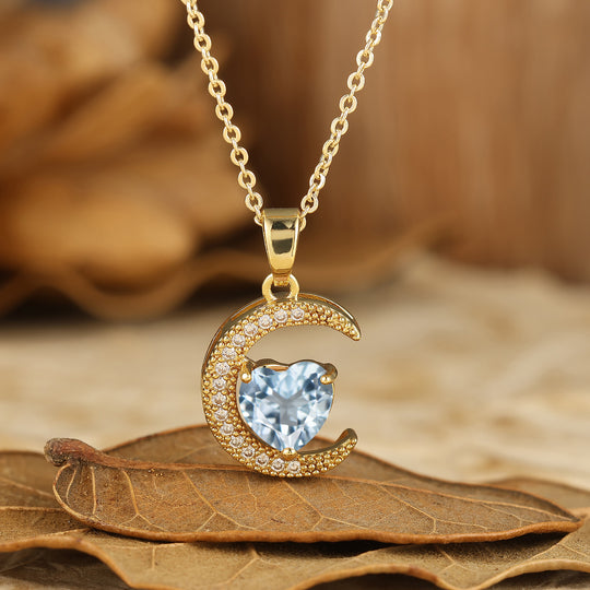 Colgante de amatista en forma de corazón Collar de luna creciente Colgante de compromiso