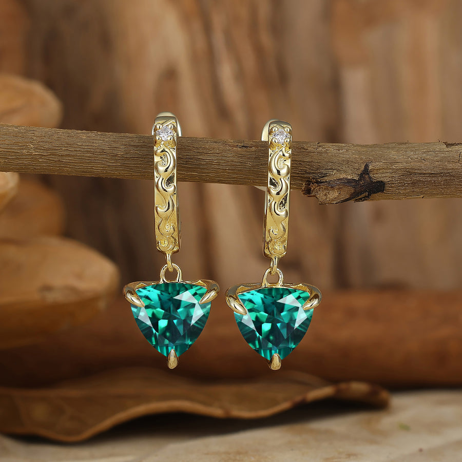 Delicate Emerald Drop Earrings Fat Triangle Cut May Birthstone Prong Setting Earrings -  Esdomera.com
