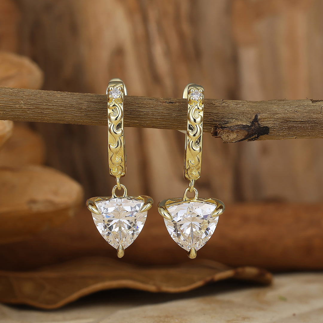 Dainty Fat Triangle Moissanite Drop Earrings 14K Solid Gold Earrings For Her -  Esdomera.com