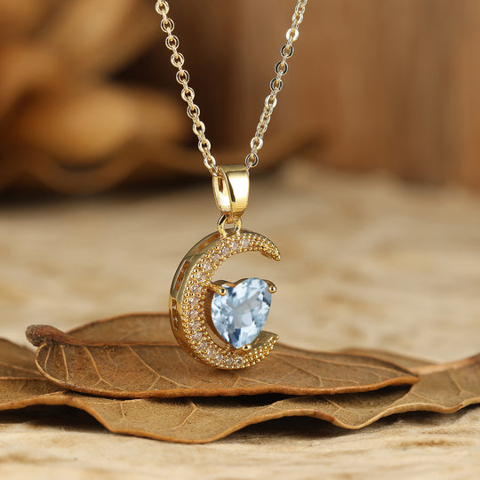 Colgante de amatista en forma de corazón Collar de luna creciente Colgante de compromiso