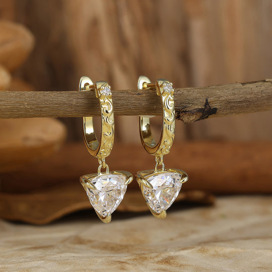 Dainty Fat Triangle Moissanite Drop Earrings 14K Solid Gold Earrings For Her -  Esdomera.com