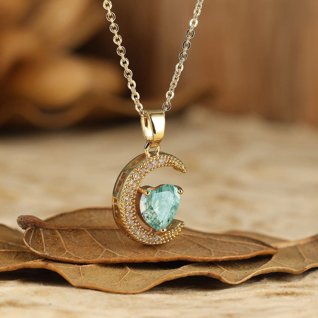 Colgante de amatista en forma de corazón Collar de luna creciente Colgante de compromiso