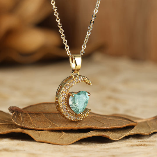 Colgante de amatista en forma de corazón Collar de luna creciente Colgante de compromiso