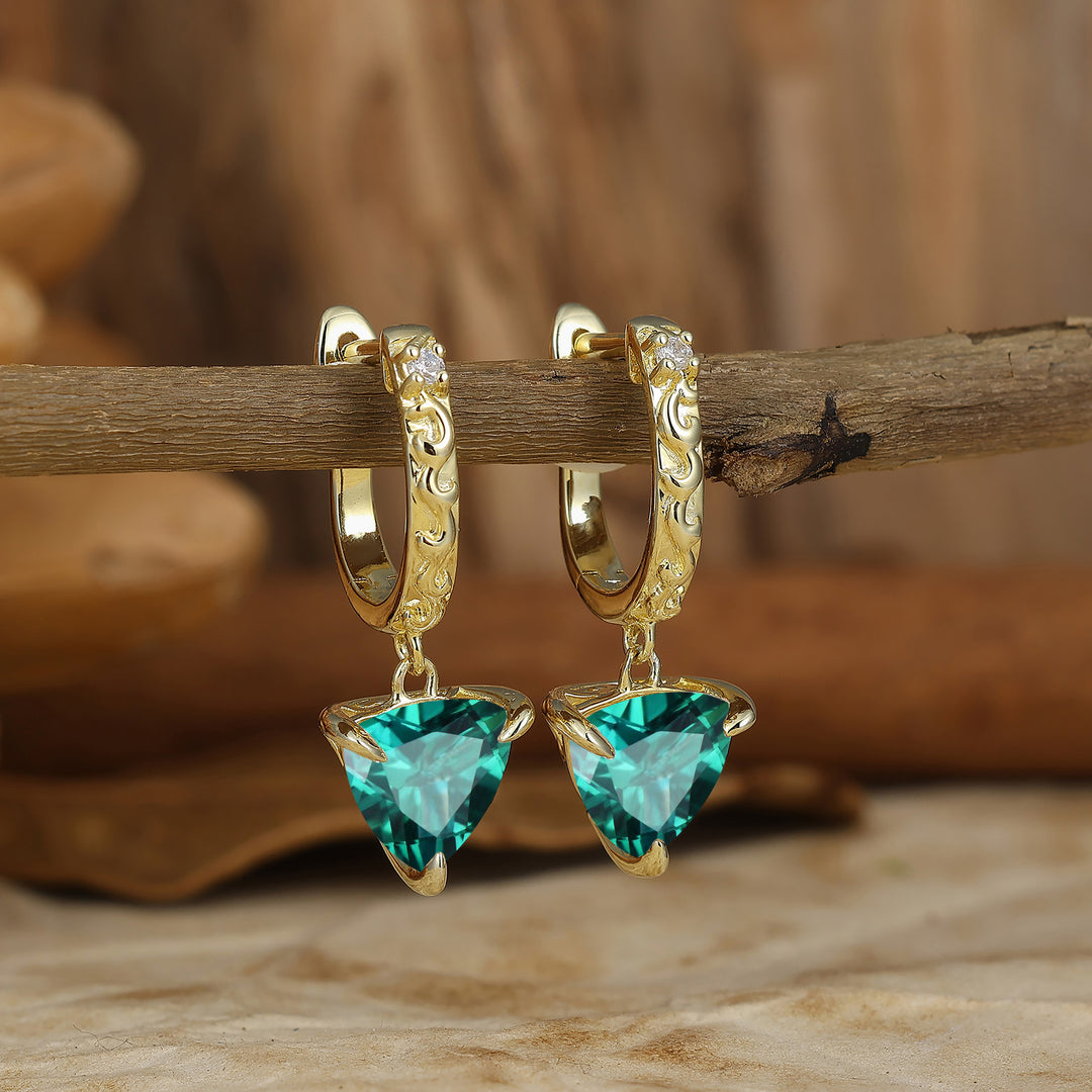 Delicate Emerald Drop Earrings Fat Triangle Cut May Birthstone Prong Setting Earrings -  Esdomera.com