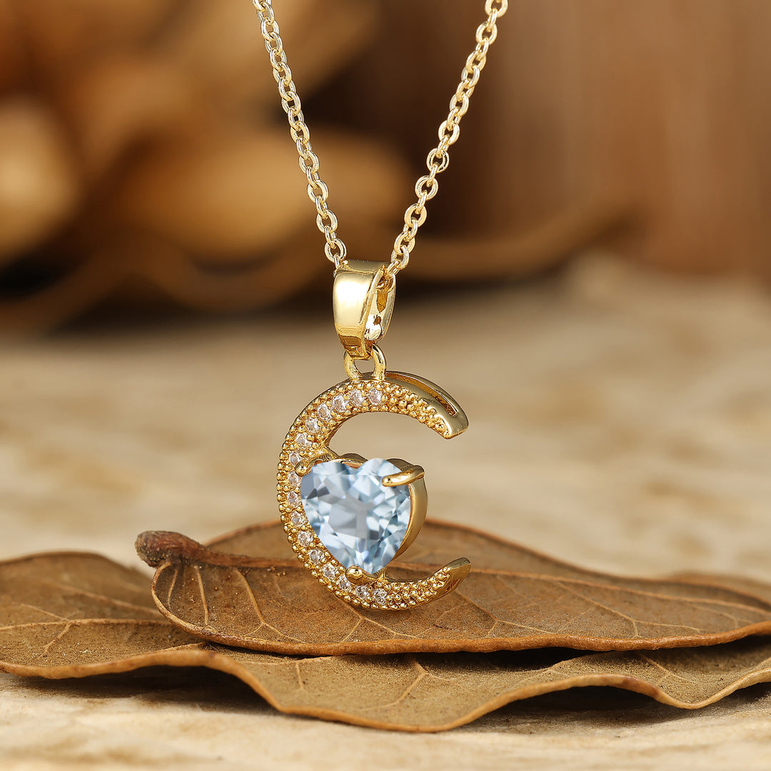 Colgante de amatista en forma de corazón Collar de luna creciente Colgante de compromiso