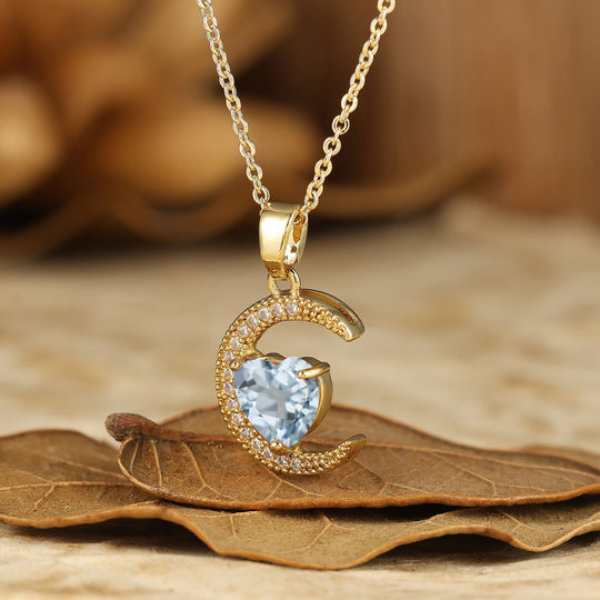 Colgante de amatista en forma de corazón Collar de luna creciente Colgante de compromiso