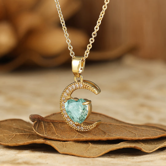 Colgante de amatista en forma de corazón Collar de luna creciente Colgante de compromiso