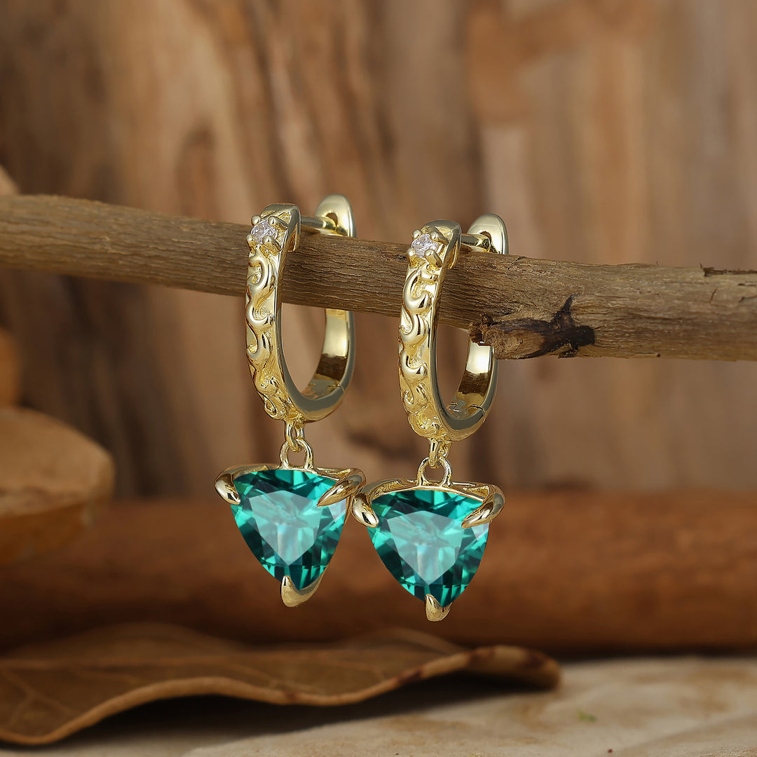 Delicate Emerald Drop Earrings Fat Triangle Cut May Birthstone Prong Setting Earrings -  Esdomera.com
