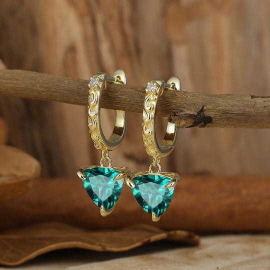 Delicate Emerald Drop Earrings Fat Triangle Cut May Birthstone Prong Setting Earrings -  Esdomera.com