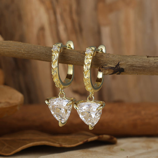 Dainty Fat Triangle Moissanite Drop Earrings 14K Solid Gold Earrings For Her -  Esdomera.com