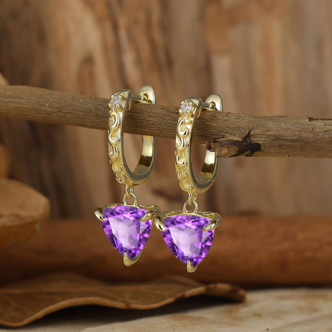 Vintage Fat Triangle Amethyst Drop Earrings February Birthstone Engraved Earrings -  Esdomera.com
