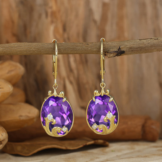 Baroque Egg Shaped Pear Amethyst Lever Back Drop Earrings Elegant Wedding Earrings For Women