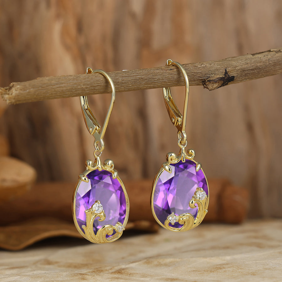 Baroque Egg Shaped Pear Amethyst Lever Back Drop Earrings Elegant Wedding Earrings For Women