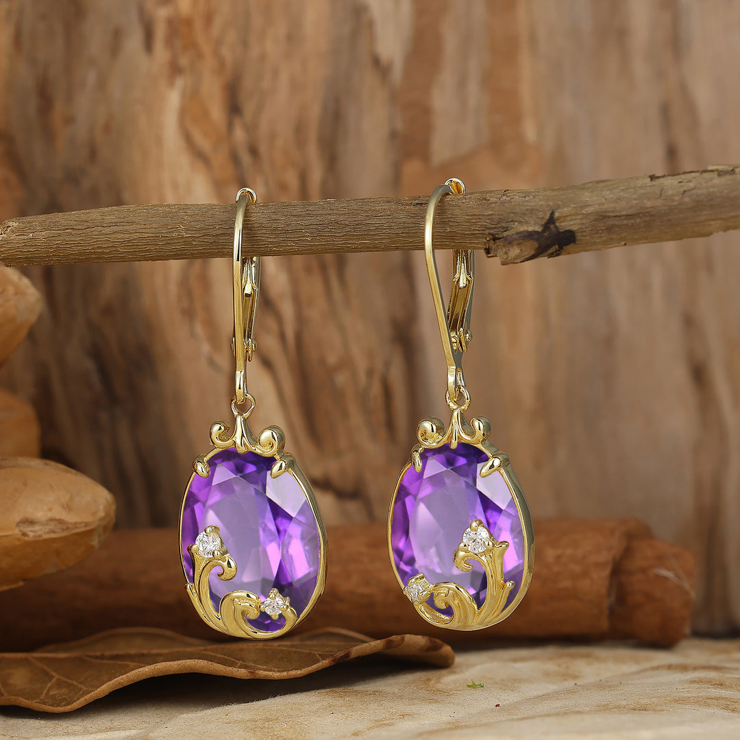 Baroque Egg Shaped Pear Amethyst Lever Back Drop Earrings Elegant Wedding Earrings For Women