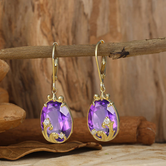 Baroque Egg Shaped Pear Amethyst Lever Back Drop Earrings Elegant Wedding Earrings For Women