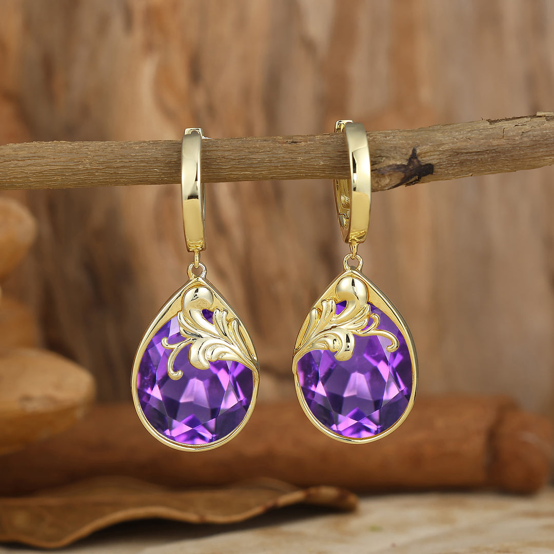 Rococo Egg Teardrop Amethyst Acanthus Hoop Drop Earrings Romantic Statement Earrings For Her