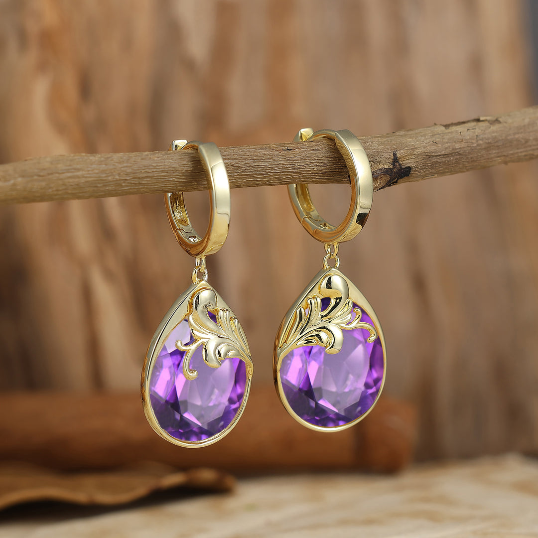 Rococo Egg Teardrop Amethyst Acanthus Hoop Drop Earrings Romantic Statement Earrings For Her