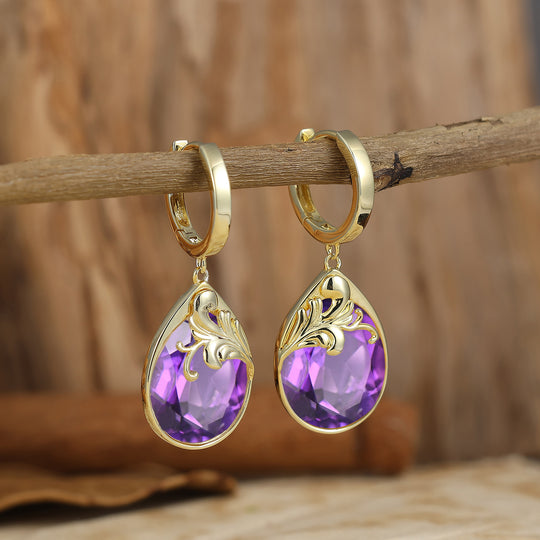 Rococo Egg Teardrop Amethyst Acanthus Hoop Drop Earrings Romantic Statement Earrings For Her