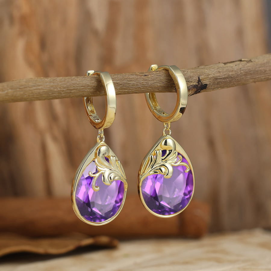 Rococo Egg Teardrop Amethyst Acanthus Hoop Drop Earrings Romantic Statement Earrings For Her