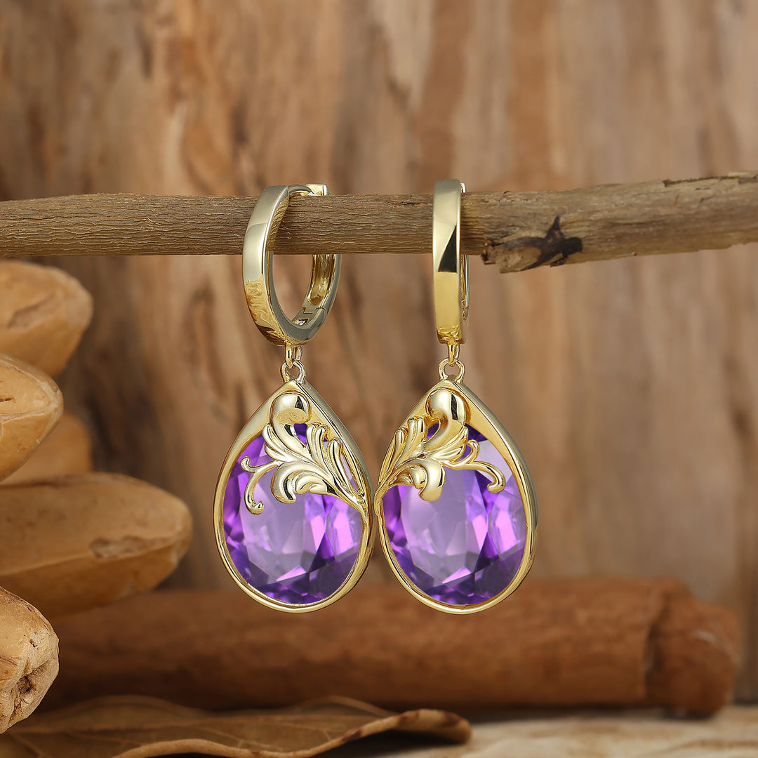 Rococo Egg Teardrop Amethyst Acanthus Hoop Drop Earrings Romantic Statement Earrings For Her