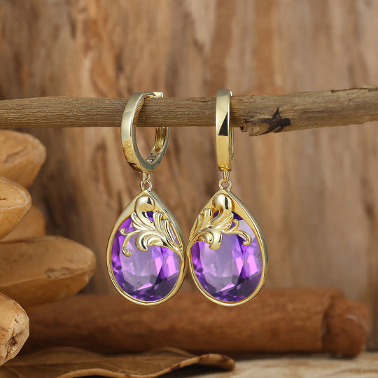 Rococo Egg Teardrop Amethyst Acanthus Hoop Drop Earrings Romantic Statement Earrings For Her