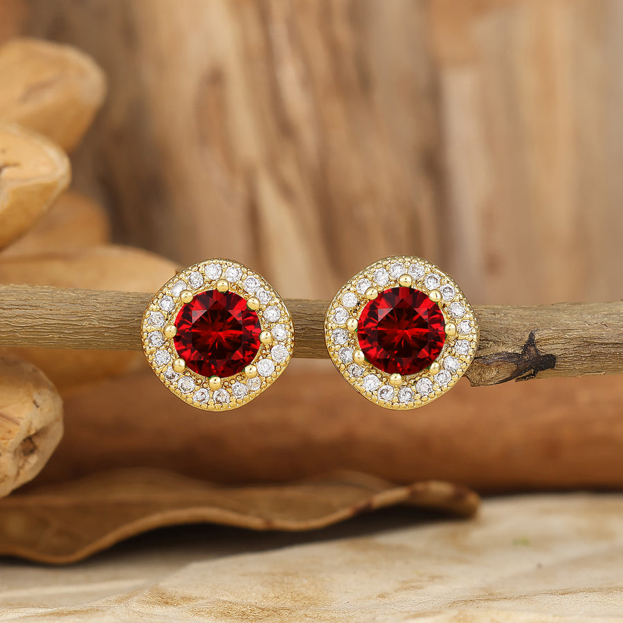 Minimalist Round Ruby Halo Stud Earrings July Birthstone Earrings Bridal Weddding Earrings -  Esdomera.com
