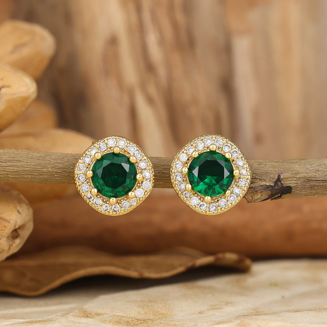 Dainty Round Emerald Stud Earrings Halo Bridal Wedding Earrings Women Gift -  Esdomera.com
