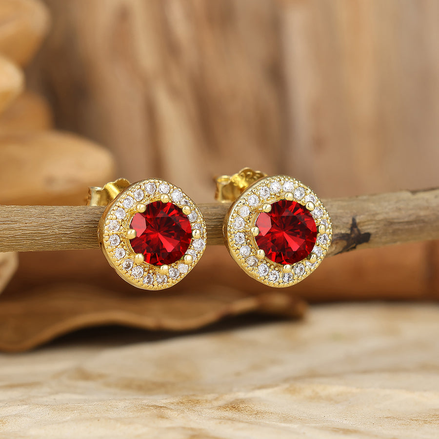 Minimalist Round Ruby Halo Stud Earrings July Birthstone Earrings Bridal Weddding Earrings -  Esdomera.com