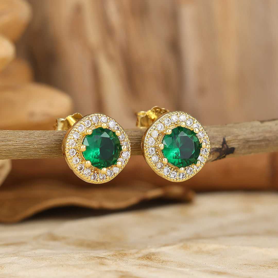 Dainty Round Emerald Stud Earrings Halo Bridal Wedding Earrings Women Gift -  Esdomera.com