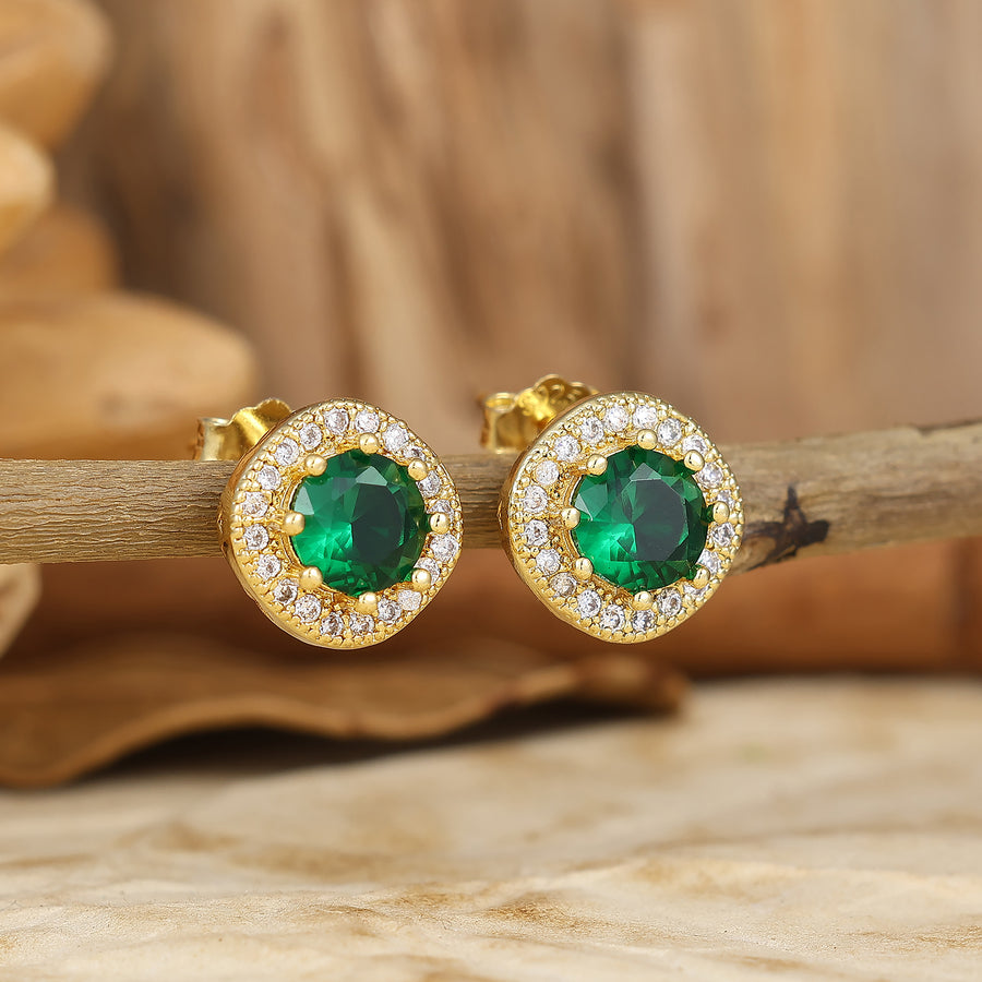 Dainty Round Emerald Stud Earrings Halo Bridal Wedding Earrings Women Gift -  Esdomera.com