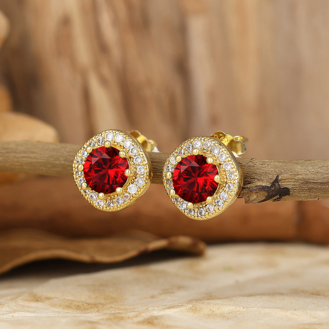 Minimalist Round Ruby Halo Stud Earrings July Birthstone Earrings Bridal Weddding Earrings -  Esdomera.com