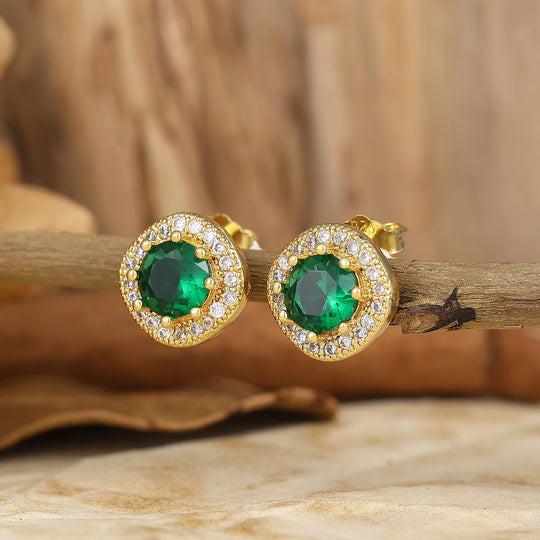 Dainty Round Emerald Stud Earrings Halo Bridal Wedding Earrings Women Gift -  Esdomera.com
