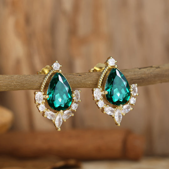 Elegant Pear Emerald Stud Earring Milgrain Wedding Earrings 14K Solid Gold Earring For Her -  Esdomera.com