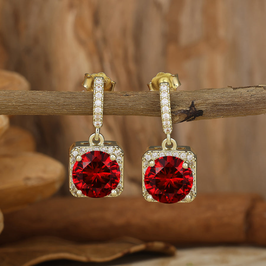 Round Ruby Halo Earrings For Her Ruby Gemstone Dangle Drops Wedding Earings -  Esdomera.com