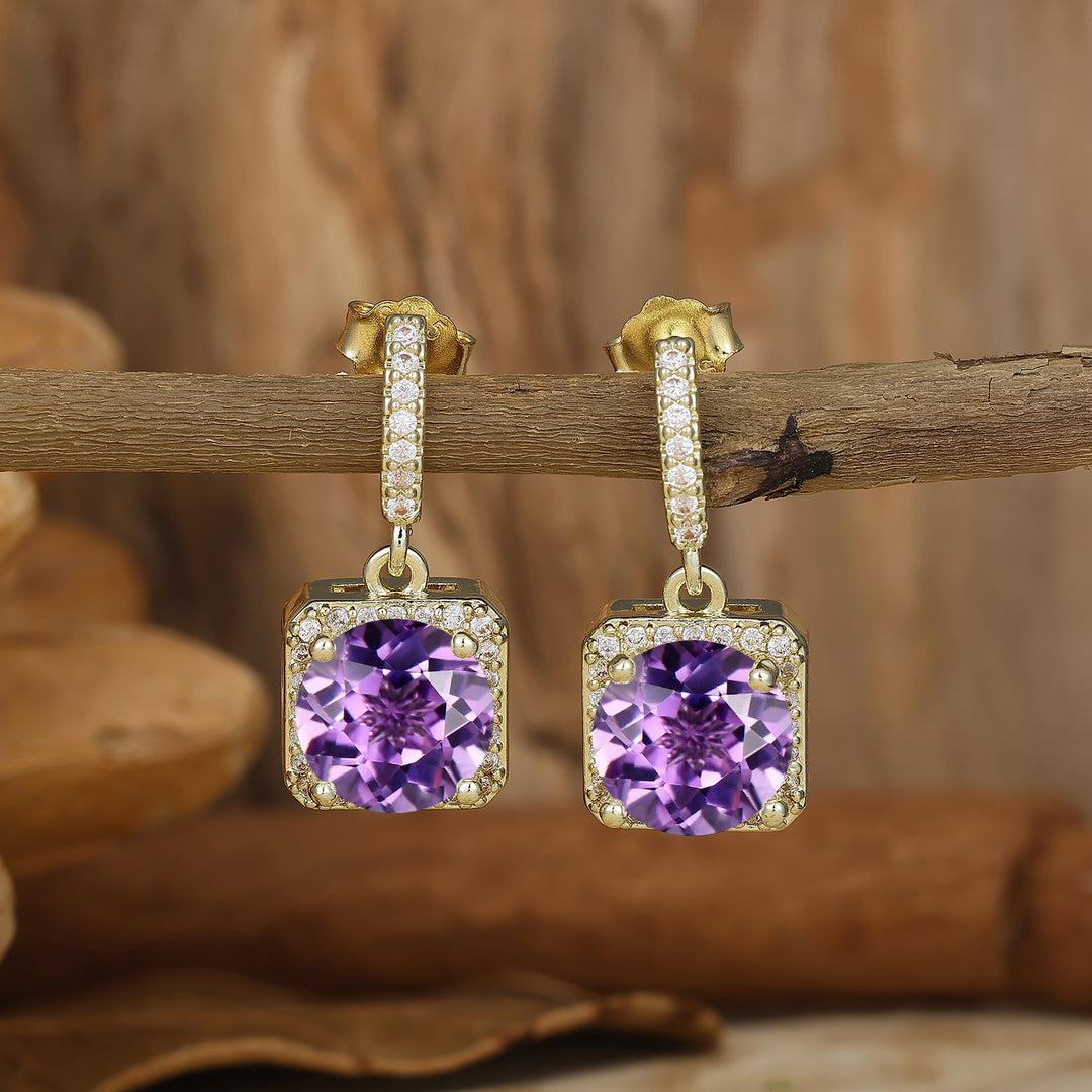 Vintage Round Amethyst Drop Earrings 14k Yellow Gold Women Wedding Earings -  Esdomera.com