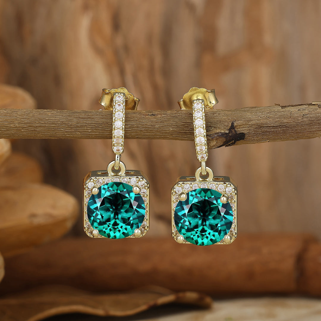 Vintage 1.25CT Round Emerald Drop Earrings Halo Dangle Earrings May Birthstone Earrings For Her -  Esdomera.com