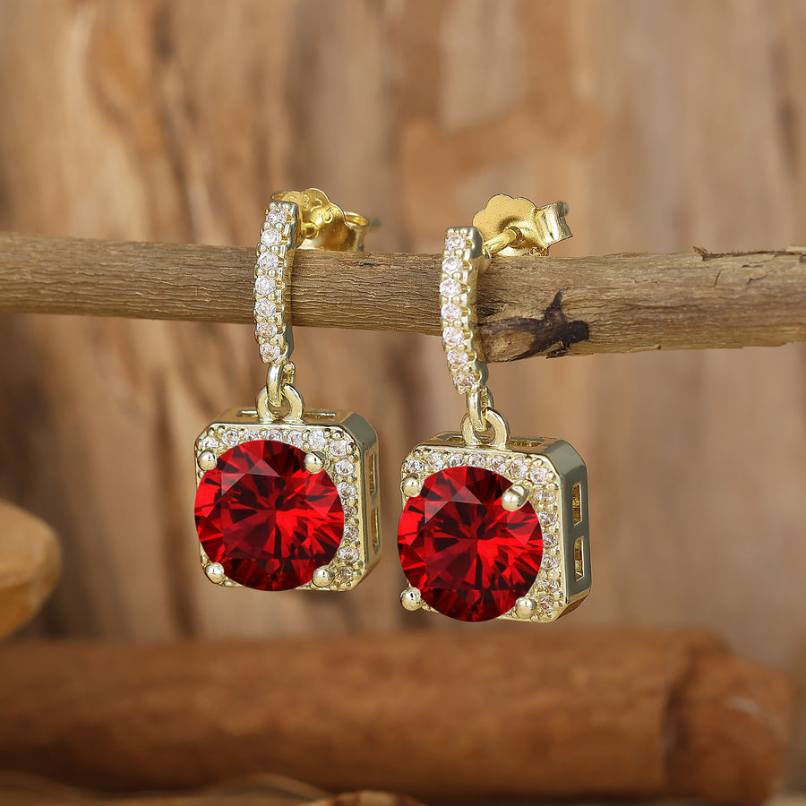 Round Ruby Halo Earrings For Her Ruby Gemstone Dangle Drops Wedding Earings -  Esdomera.com