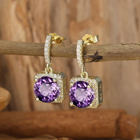Vintage Round Amethyst Drop Earrings 14k Yellow Gold Women Wedding Earings -  Esdomera.com