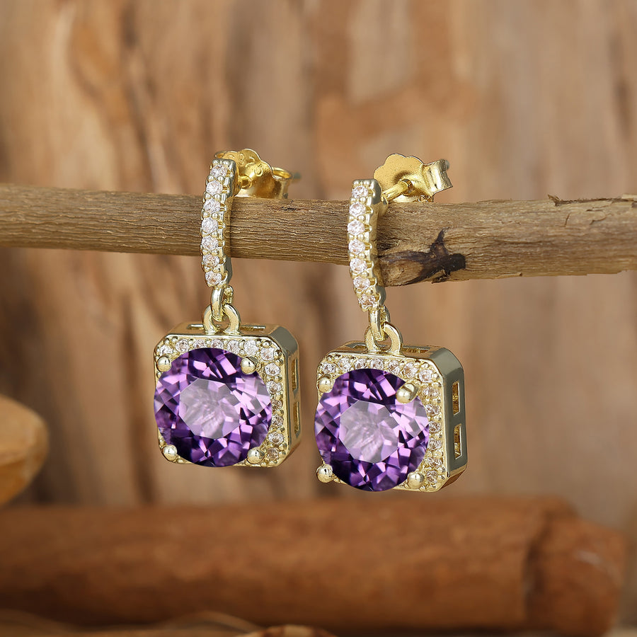 Vintage Round Amethyst Drop Earrings 14k Yellow Gold Women Wedding Earings -  Esdomera.com